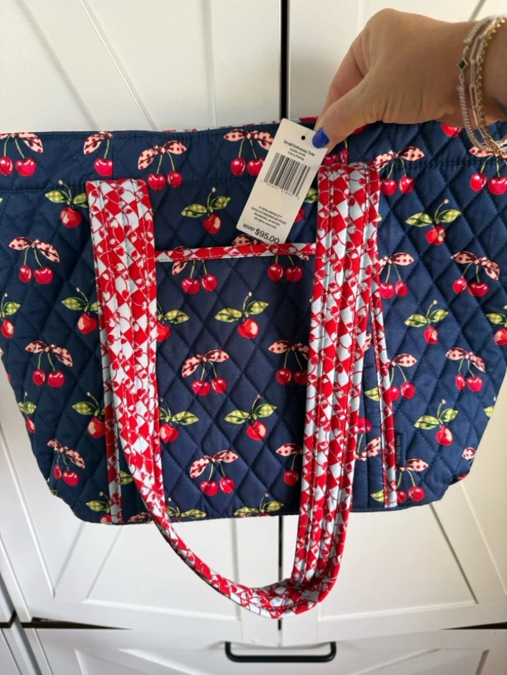 Vera Bradley Navy Quilted Cherry-Print Tote - Picture 3 of 4
